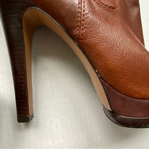 Nine West Addlana leather boots platform spike heel ankle zip round toe brown - Picture 9 of 13